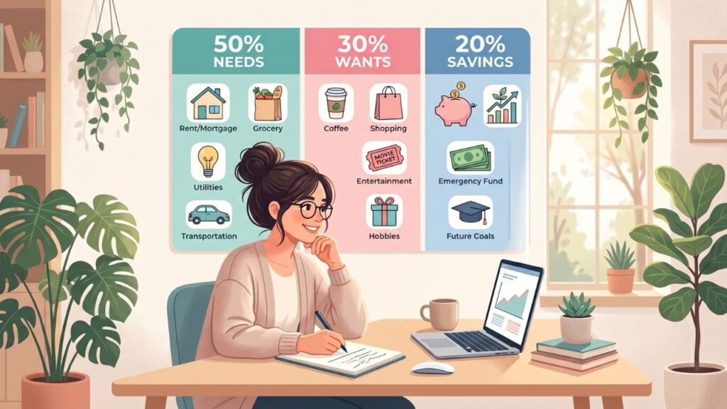 50/30/20 rule budget split infographic