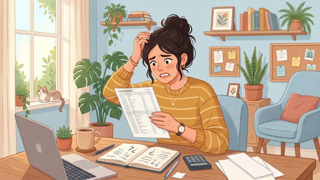 person confused by overspending and budget mistakes