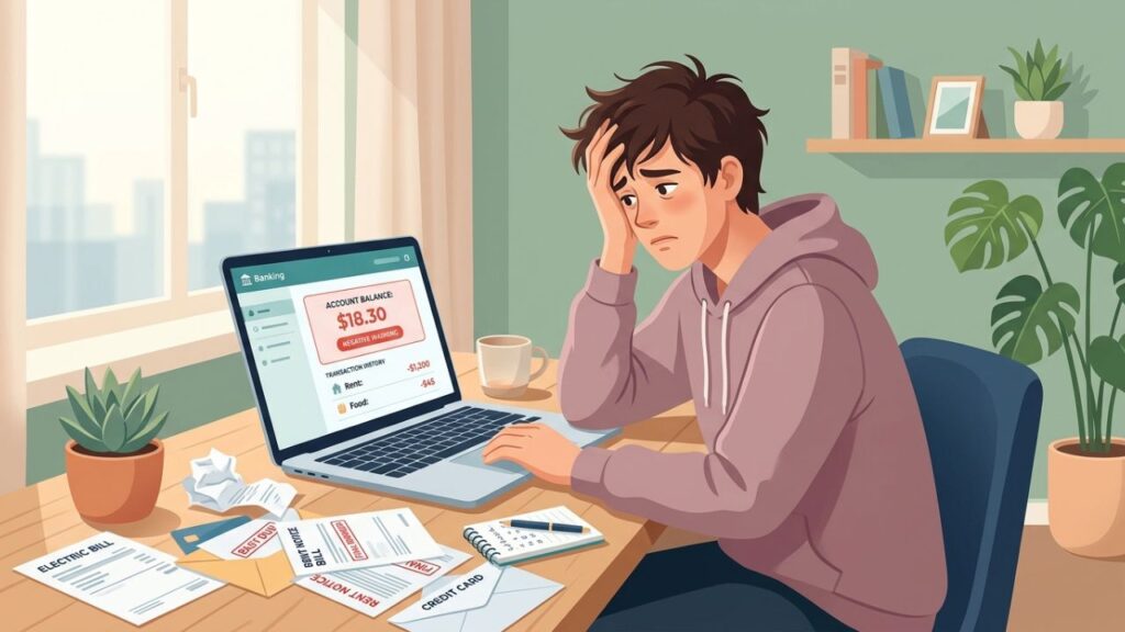 person stressed about empty bank account and monthly expenses