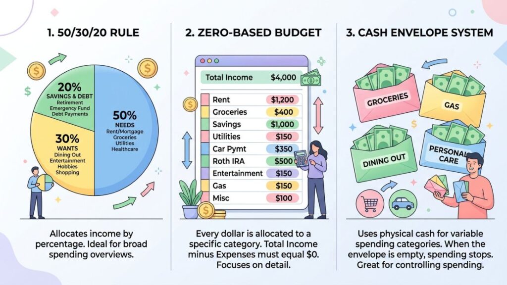 50 30 20 rule zero based budget and envelope method comparison